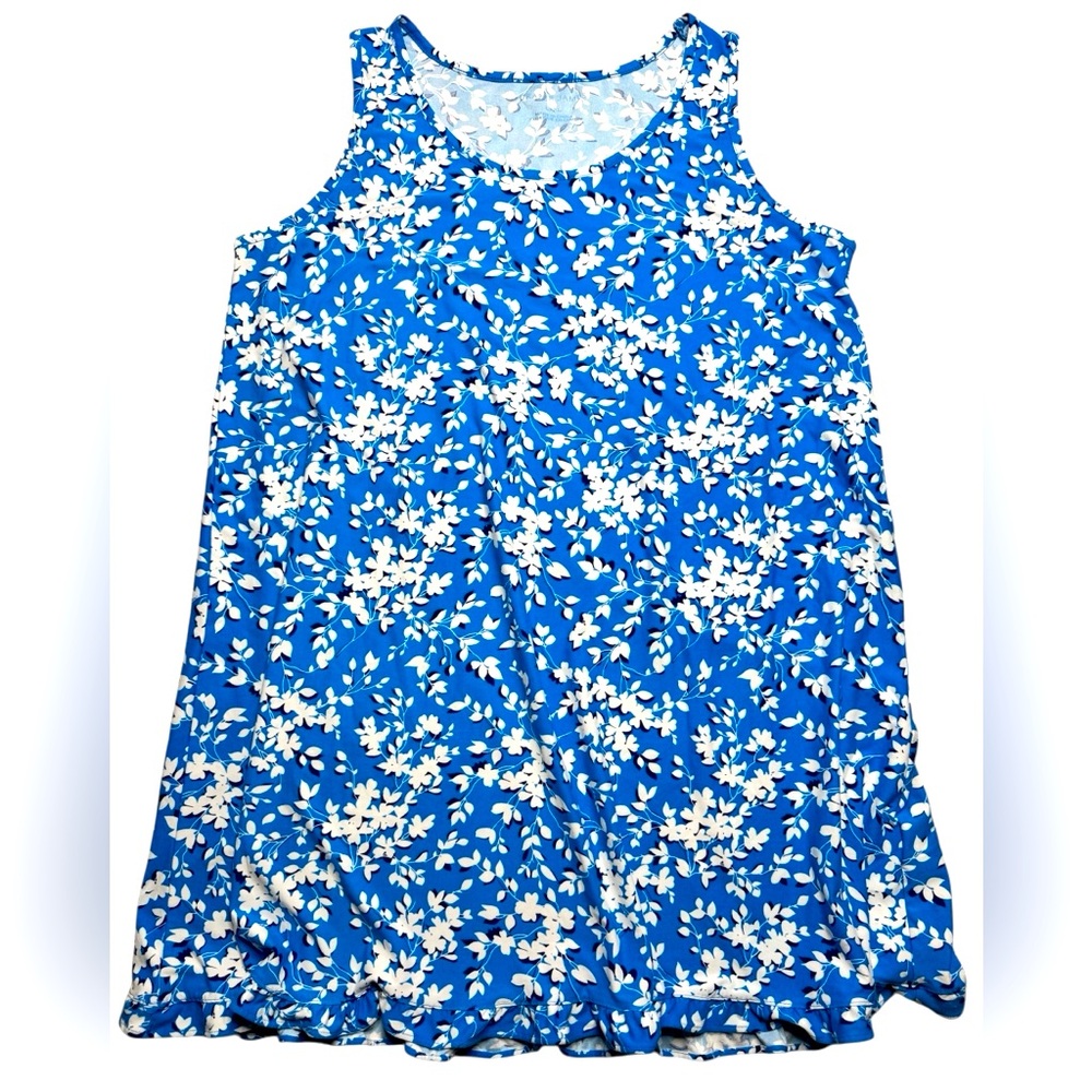 Draper James Floral Ruffle Hem Dress Blue White L/XL